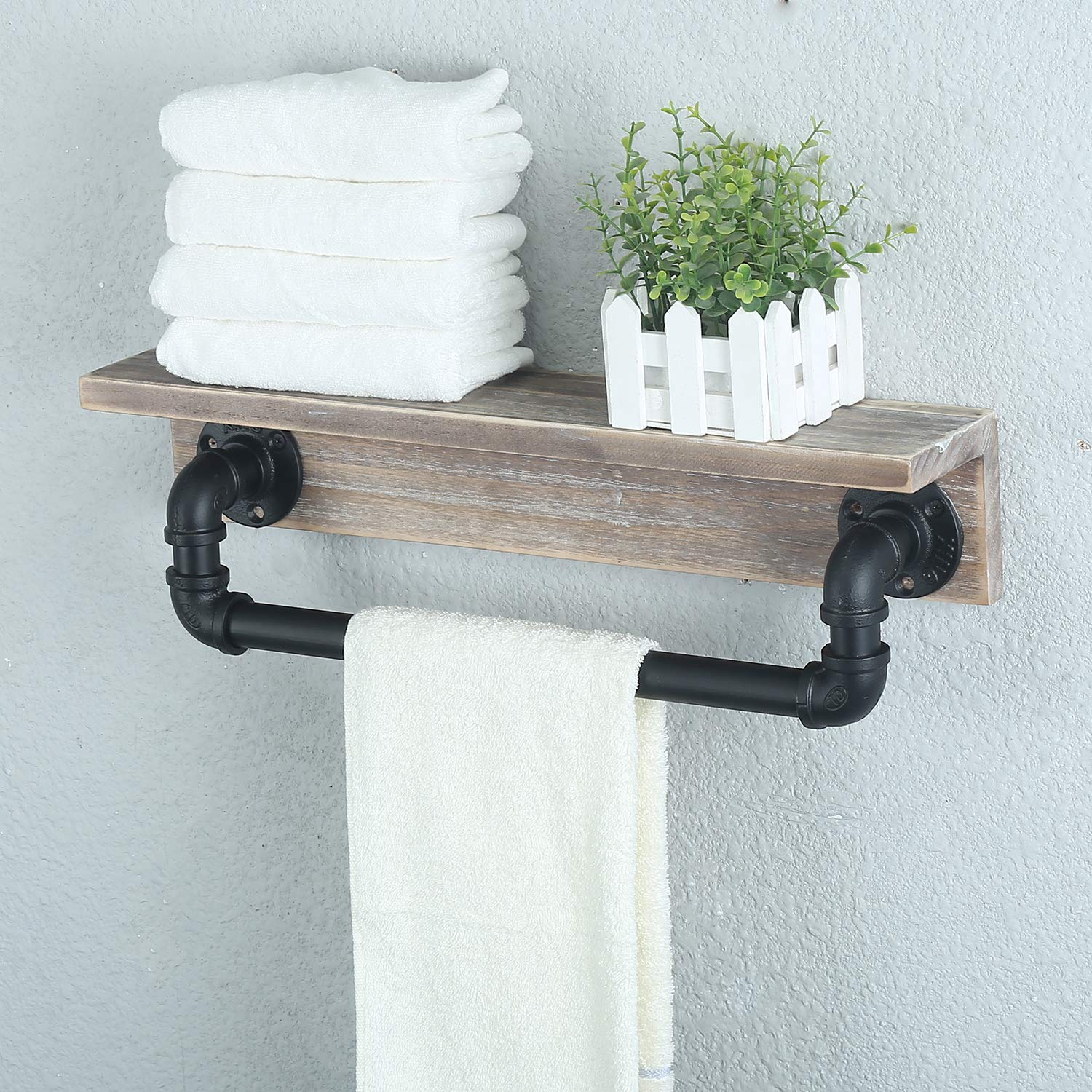 Mbqq Industrial Pipe Shelf,Rustic Wall Shelf With Towel Bar,20'' Farmhouse Towel Racks For Bathroom,Floating Shelves Wall Mounte